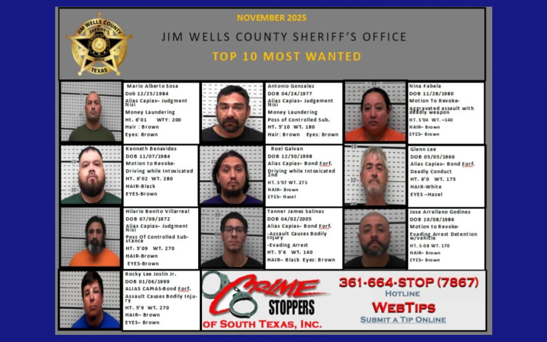 Publican lista de los 10 más buscados en el condado de Jim Wells