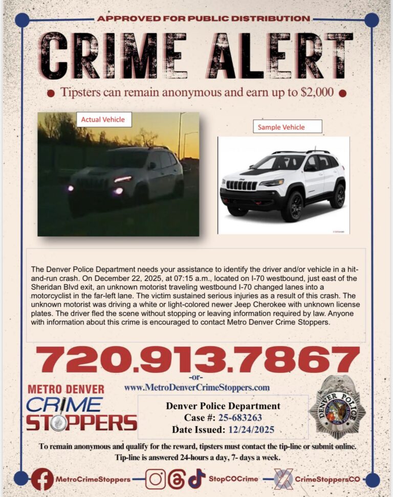 Accidente en I-70: Policía de Denver busca al Jeep Cherokee tras choque con fuga que dejó un motociclista herido