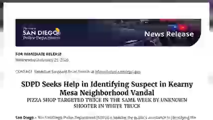 Identifican sospechoso tras ataques a balazos en pizzería de Kearny Mesa
